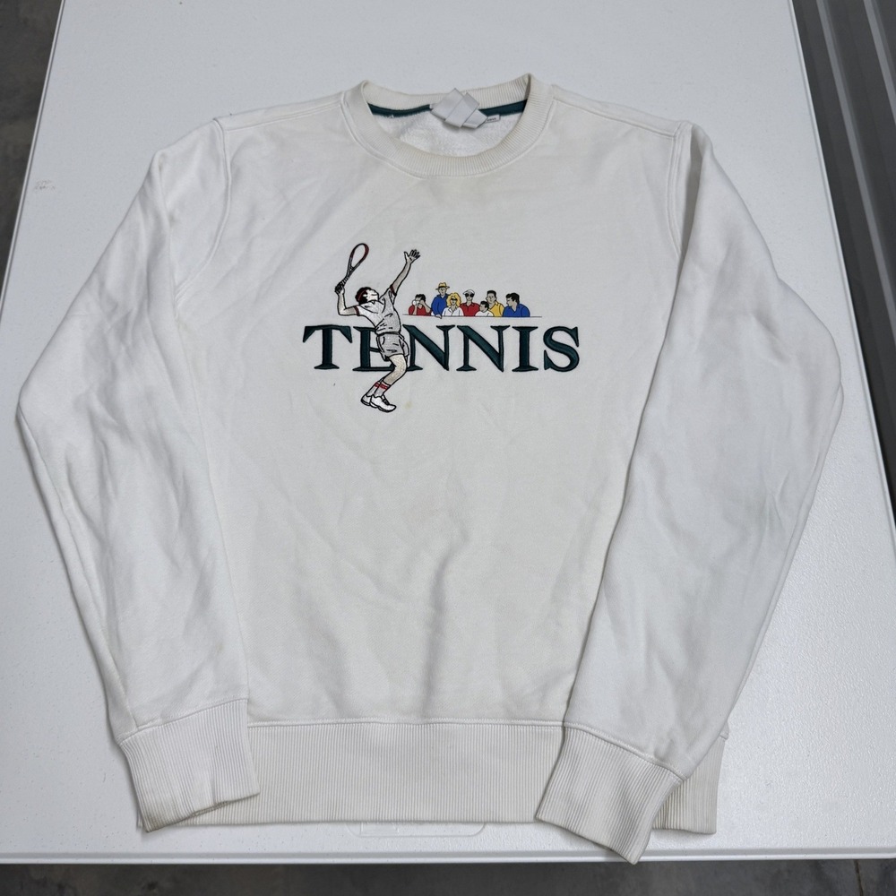 Lacoste L!VE Sweatshirt Unisex M White Good Embroidered Tennis Graphic Logo